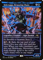 Hidetsugu, Devouring Chaos (Neon Blue) (NEO-431) - Kamigawa: Neon Dynasty: (Showcase) Foil