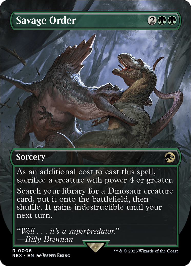 Savage Order (Borderless) (REX-006) - Jurassic World Collection Foil